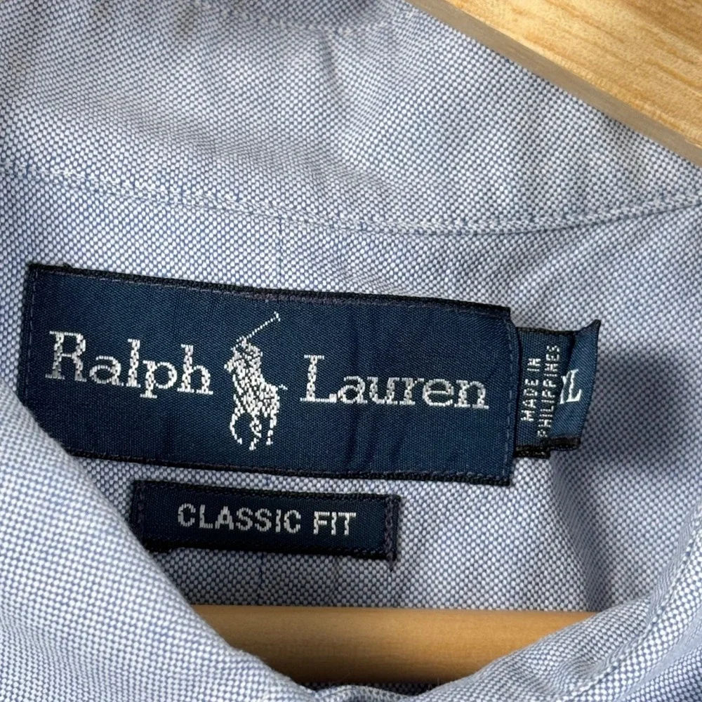 Ralph Lauren Classic Fit Oxford Shirt Short Sleeve Light Blue Cotton OCBD Men XL